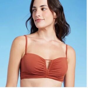 Shade & Shore Terracotta Longline Cinch Front Keyhole Bikini Top Size 34D